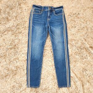 LOFT Modern Skinny Jeans Black and White Stripes Medium Wash Women's‎ Size 24